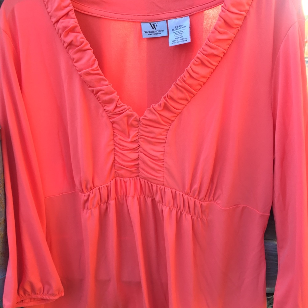 Coral Ruched Neck Blouse
